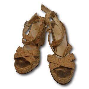 Christian Loboutin Cork Ankle Strap Wedge Block Heel Sandals Shoes Size: 38 / 8